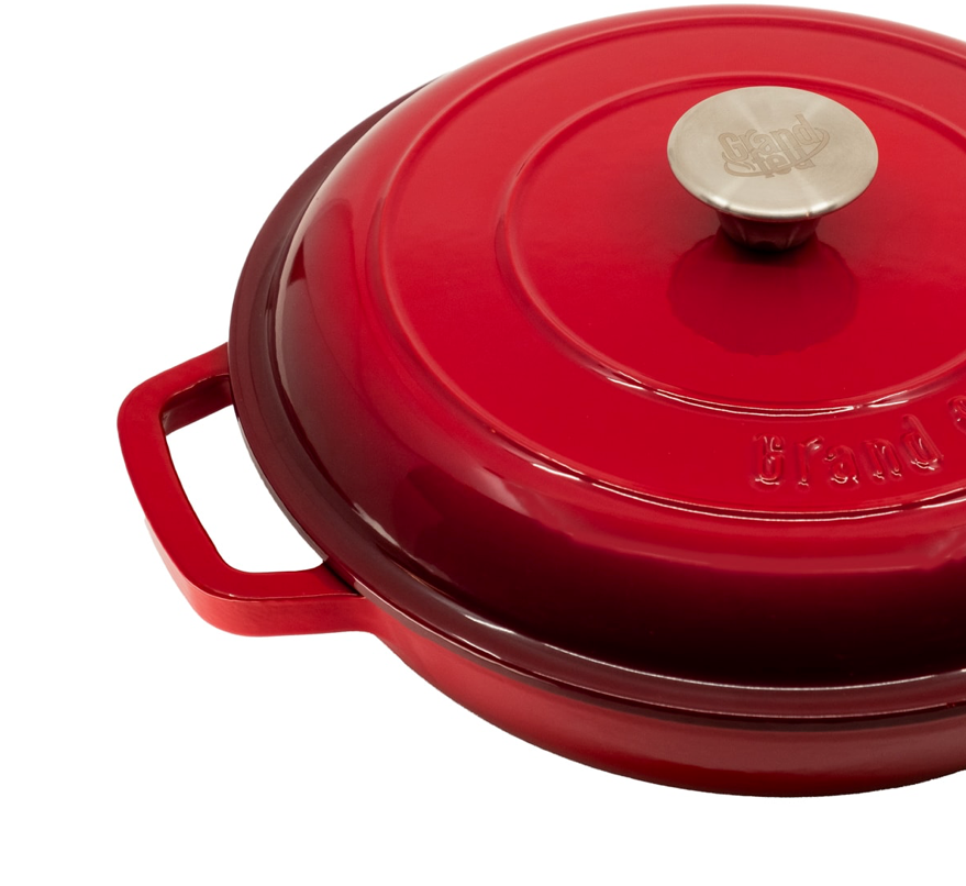 Djúp steypujárnspanna með loki – Rauður